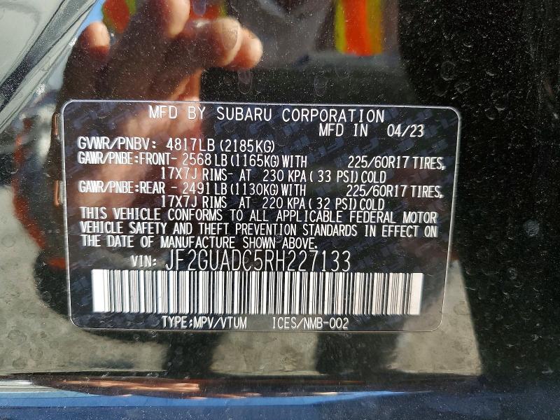 Aukcja sprzedaży 2024 Subaru Crosstrek, vin: JF2GUADC5RH227133, numer aukcji: 48804326