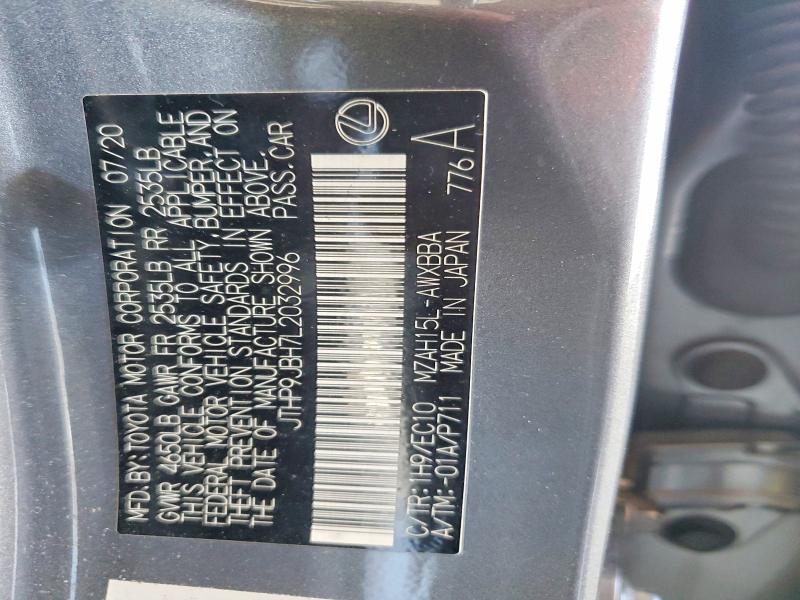 48987066 :رقم المزاد ، JTHP9JBH7L2032996 vin ، 2020 Lexus Ux 250h مزاد بيع