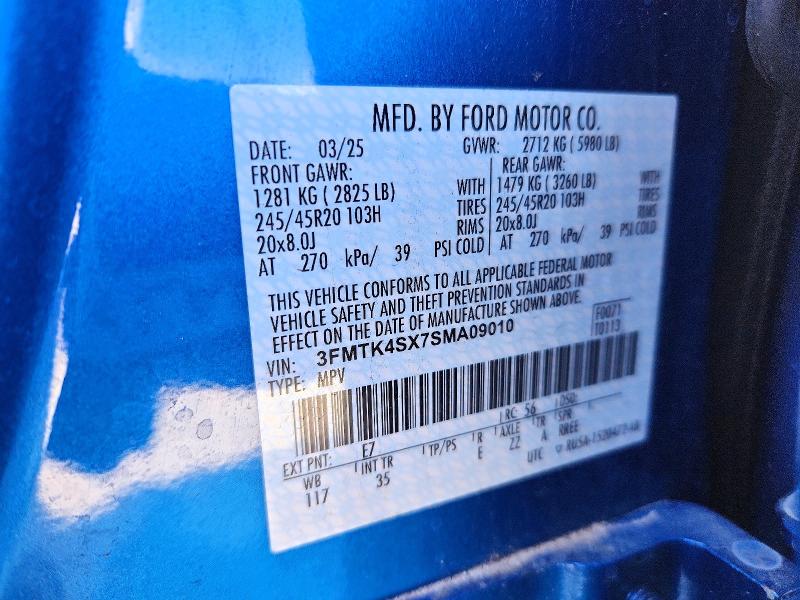 Продаж на аукціоні авто 2025 Ford Mustang Mach-e, vin: 3FMTK4SX7SMA09010, номер лоту: 51558786