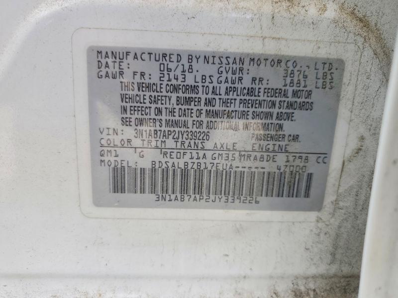 2018 Nissan Sentra მანქანა იყიდება აუქციონზე, vin: 3N1AB7AP2JY339226, აუქციონის ნომერი: 52050186