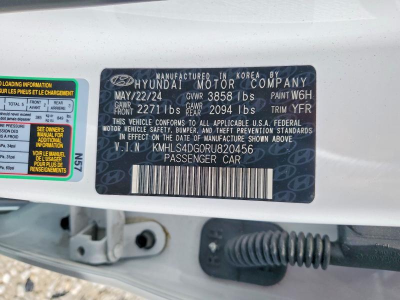 2024 Hyundai Elantra მანქანა იყიდება აუქციონზე, vin: KMHLS4DG0RU820456, აუქციონის ნომერი: 48359316