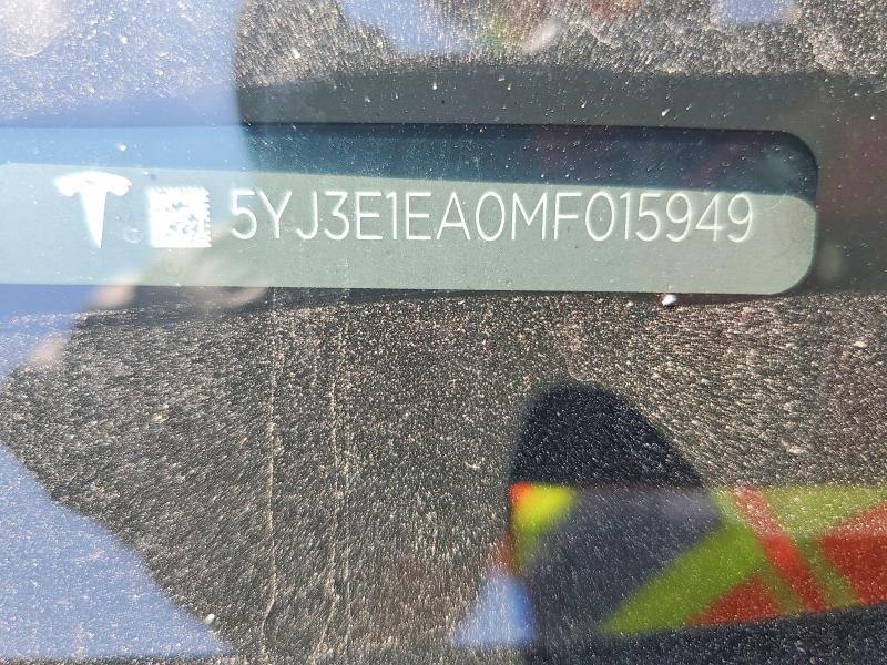 2021 Tesla Model 3 მანქანა იყიდება აუქციონზე, vin: 5YJ3E1EA0MF015949, აუქციონის ნომერი: 50821386