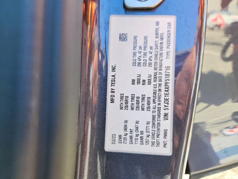 Продажа на аукционе авто 2023 Tesla Model 3, vin: 5YJ3E1EAXPF518716, номер лота: 49119236
