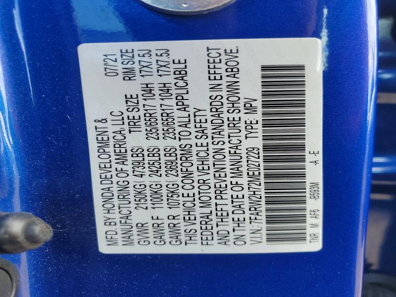 50408546 :رقم المزاد ، 7FARW2H72ME027229 vin ، 2021 Honda Cr-v مزاد بيع