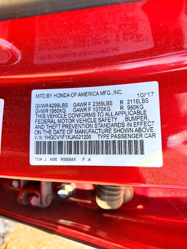 Продажа на аукционе авто 2018 Honda Accord, vin: 1HGCV1F1XJA021200, номер лота: 49626196