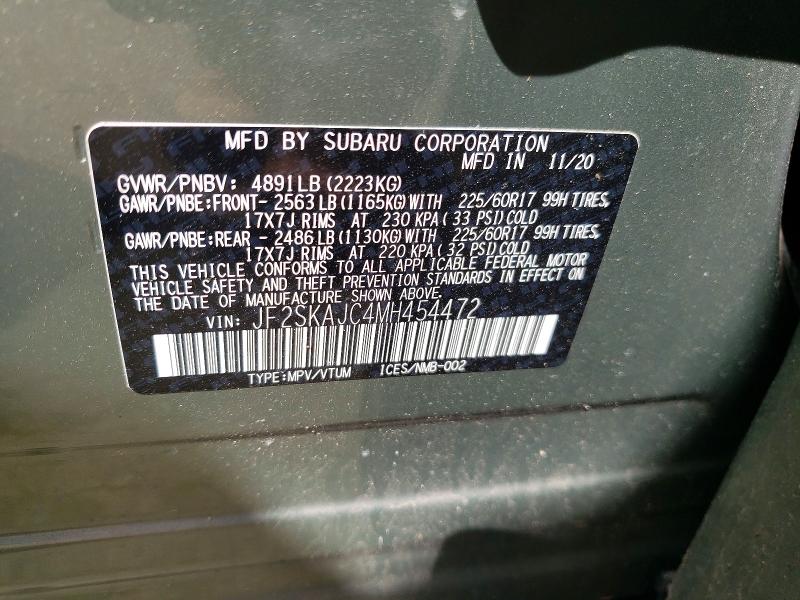 Auction sale of the 2021 Subaru Forester, vin: JF2SKAJC4MH454472, lot number: 51338086