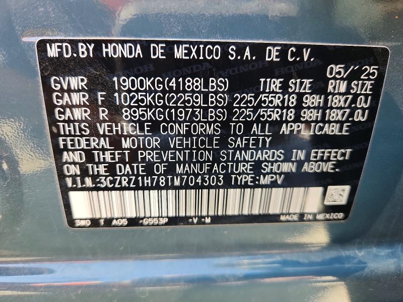 51835166 :رقم المزاد ، 3CZRZ1H78TM704303 vin ، 2026 Honda Hr-v مزاد بيع
