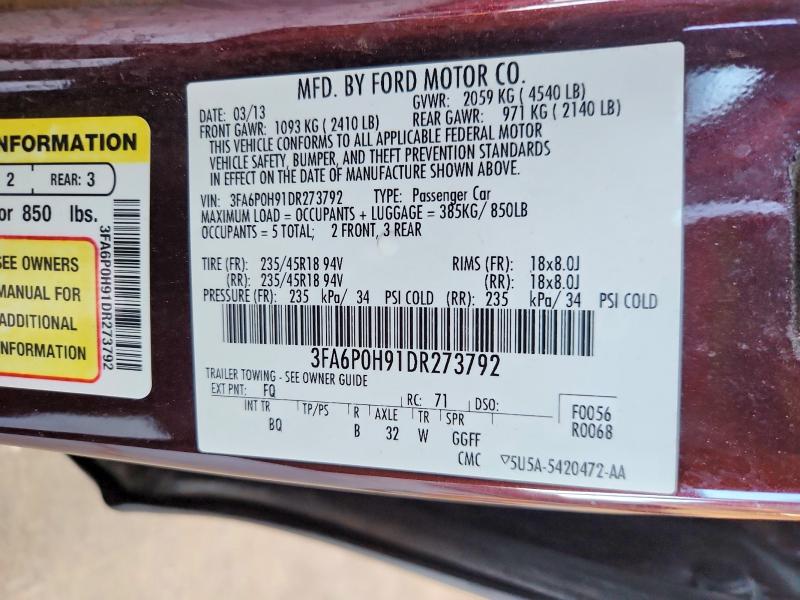 2013 Ford Fusion მანქანა იყიდება აუქციონზე, vin: 3FA6P0H91DR273792, აუქციონის ნომერი: 51546406