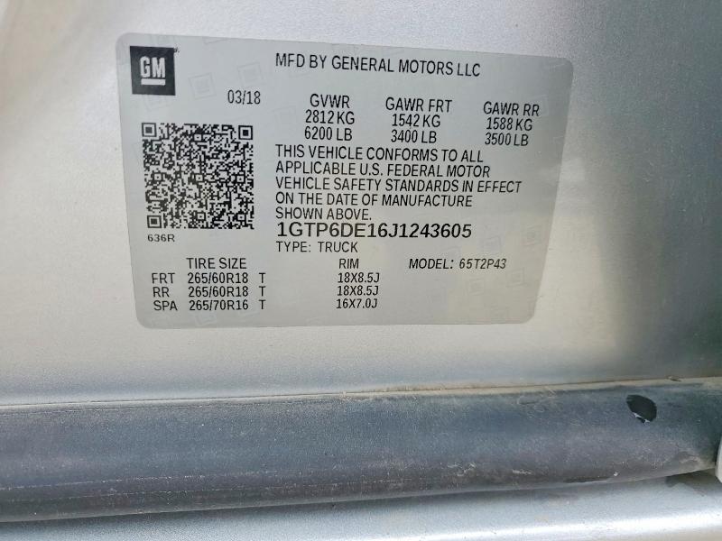 48544906 :رقم المزاد ، 1GTP6DE16J1243605 vin ، 2018 Gmc Canyon مزاد بيع