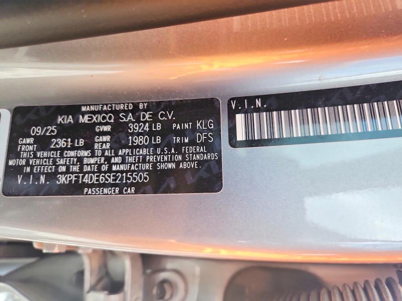 2025 Kia K4 მანქანა იყიდება აუქციონზე, vin: 3KPFT4DE6SE215505, აუქციონის ნომერი: 51314126