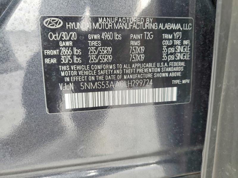 Aukcja sprzedaży 2020 Hyundai Santa Fe, vin: 5NMS53AA0LH299724, numer aukcji: 48996306