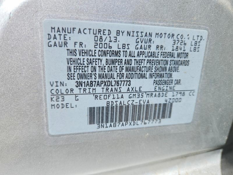 50706176 :رقم المزاد ، 3N1AB7APXDL767773 vin ، 2013 Nissan Sentra مزاد بيع