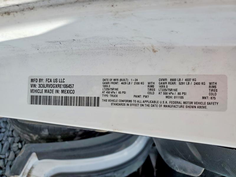 50601506 :رقم المزاد ، 3C6LRVDGXRE106457 vin ، 2024 Ram Promaster 2500 مزاد بيع