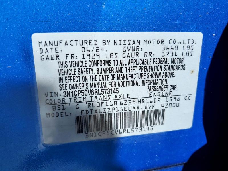 2024 Nissan Kicks მანქანა იყიდება აუქციონზე, vin: 3N1CP5CV6RL573145, აუქციონის ნომერი: 49331616