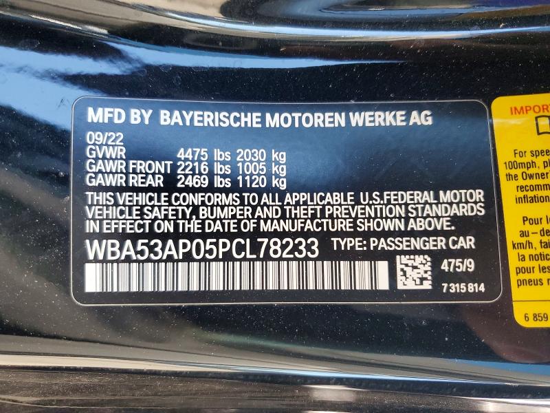 Продаж на аукціоні авто 2023 Bmw 430i, vin: WBA53AP05PCL78233, номер лоту: 49674476
