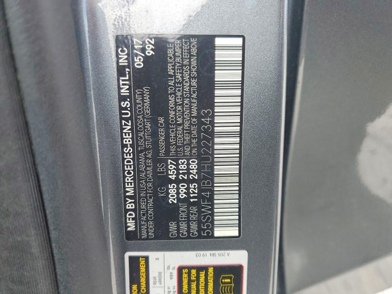 Aukcja sprzedaży 2017 Mercedes-benz C, vin: 55SWF4JB7HU227343, numer aukcji: 49801536