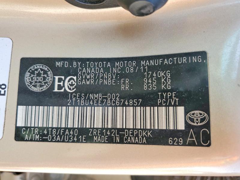 Продажа на аукционе авто 2011 Toyota Corolla, vin: 2T1BU4EE7BC674857, номер лота: 51102836