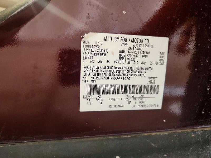 Продаж на аукціоні авто 2019 Ford Explorer, vin: 1FM5K7DH7KGA71470, номер лоту: 51517276