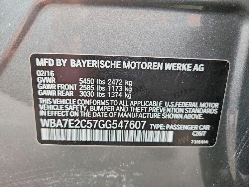 2016 Bmw 740 მანქანა იყიდება აუქციონზე, vin: WBA7E2C57GG547607, აუქციონის ნომერი: 50822606