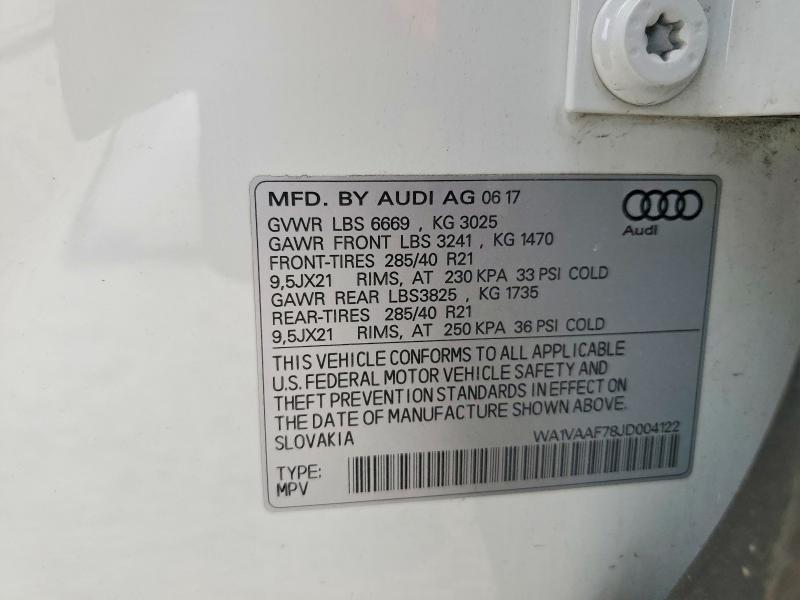 Продажа на аукционе авто 2018 Audi Q7, vin: WA1VAAF78JD004122, номер лота: 50988276