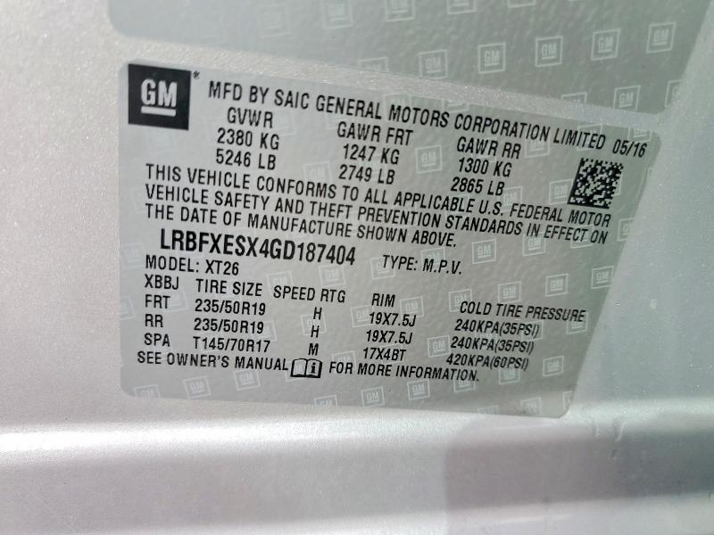 2016 Buick Envision მანქანა იყიდება აუქციონზე, vin: LRBFXESX4GD187404, აუქციონის ნომერი: 48407986