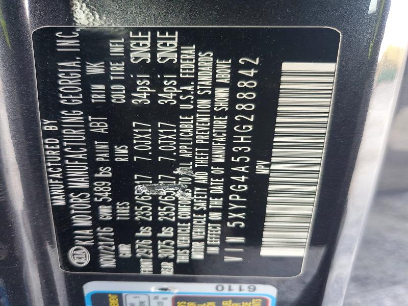 48339876 :رقم المزاد ، 5XYPG4A53HG288842 vin ، 2017 Kia Sorento مزاد بيع