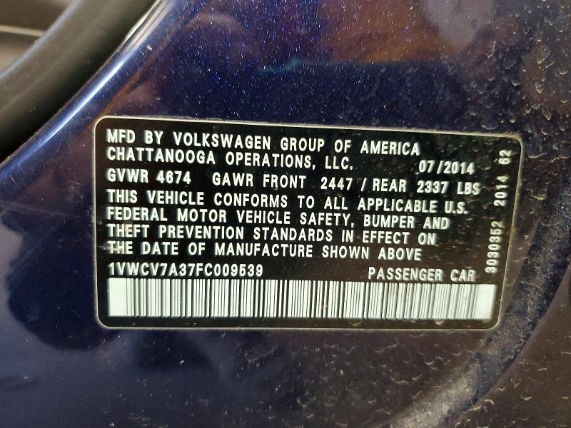 Aukcja sprzedaży 2015 Volkswagen Passat, vin: 1VWCV7A37FC009539, numer aukcji: 48697686