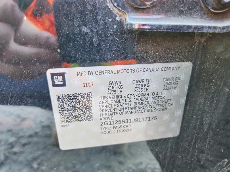 2018 Chevrolet Impala მანქანა იყიდება აუქციონზე, vin: 2G1125S31J9137175, აუქციონის ნომერი: 50268116