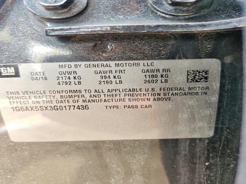 2016 Cadillac Cts მანქანა იყიდება აუქციონზე, vin: 1G6AX5SX3G0177436, აუქციონის ნომერი: 50445566