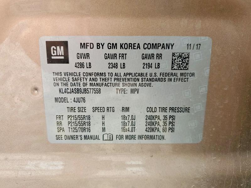 Продажа на аукционе авто 2018 Buick Encore, vin: KL4CJASB9JB577558, номер лота: 48505106