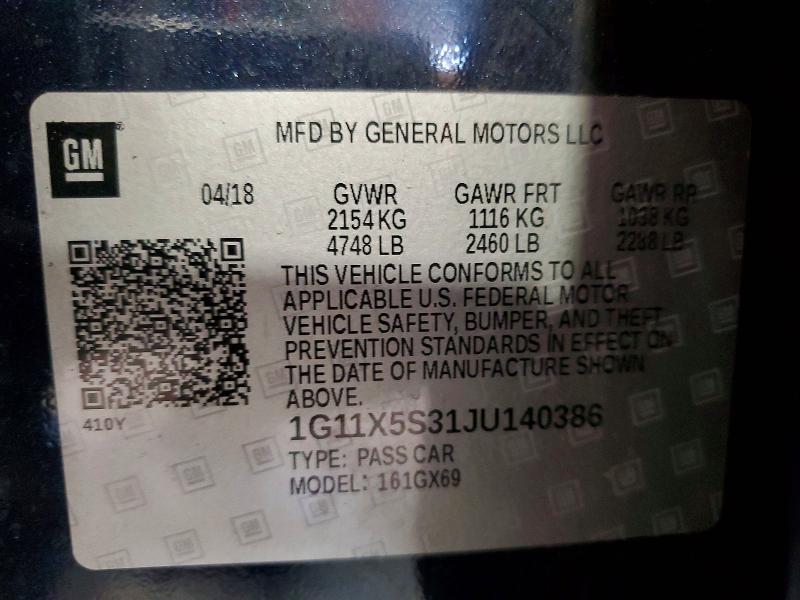 Продажа на аукционе авто 2018 Chevrolet Impala, vin: 1G11X5S31JU140386, номер лота: 51565426