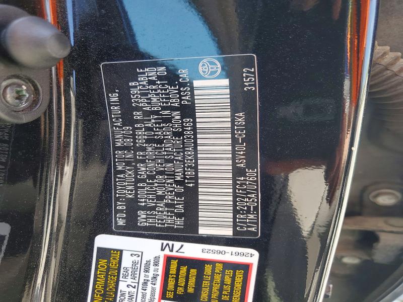 2010 Toyota Camry მანქანა იყიდება აუქციონზე, vin: 4T1BF3EK8AU038469, აუქციონის ნომერი: 49860136