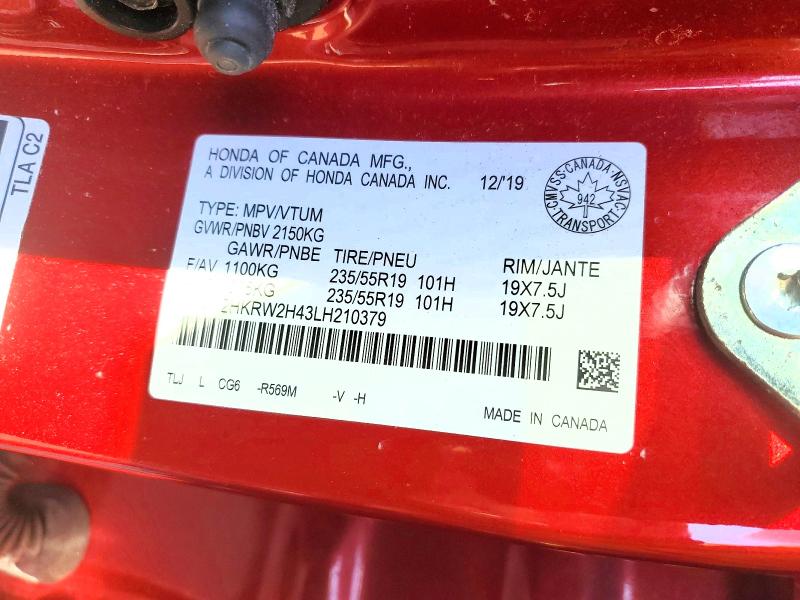 50623426 :رقم المزاد ، 2HKRW2H43LH210379 vin ، 2020 Honda Cr-v مزاد بيع