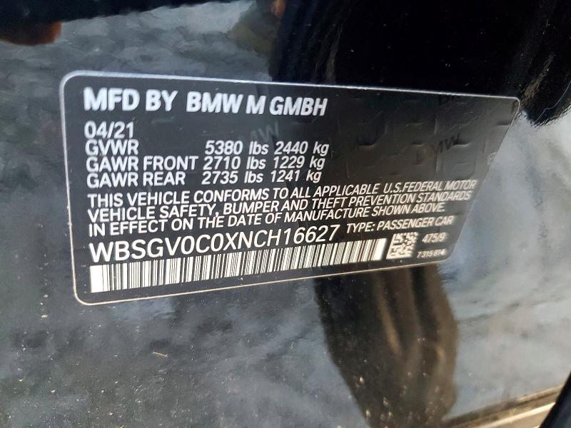 2022 Bmw M8 მანქანა იყიდება აუქციონზე, vin: WBSGV0C0XNCH16627, აუქციონის ნომერი: 49100706