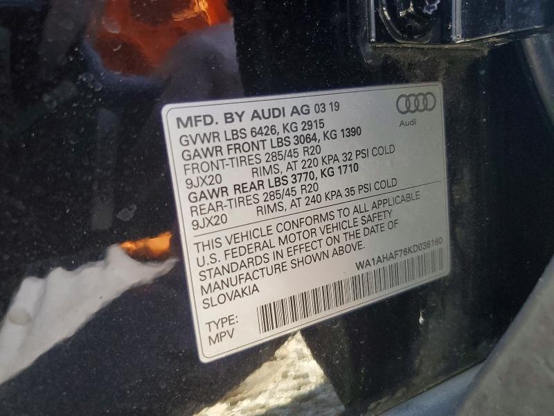 Aukcja sprzedaży 2019 Audi Q7, vin: WA1AHAF76KD036160, numer aukcji: 50284186