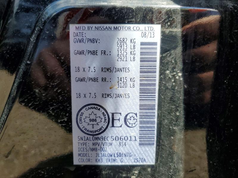 2014 Infiniti Qx60 მანქანა იყიდება აუქციონზე, vin: 5N1AL0MN9EC506011, აუქციონის ნომერი: 50403426