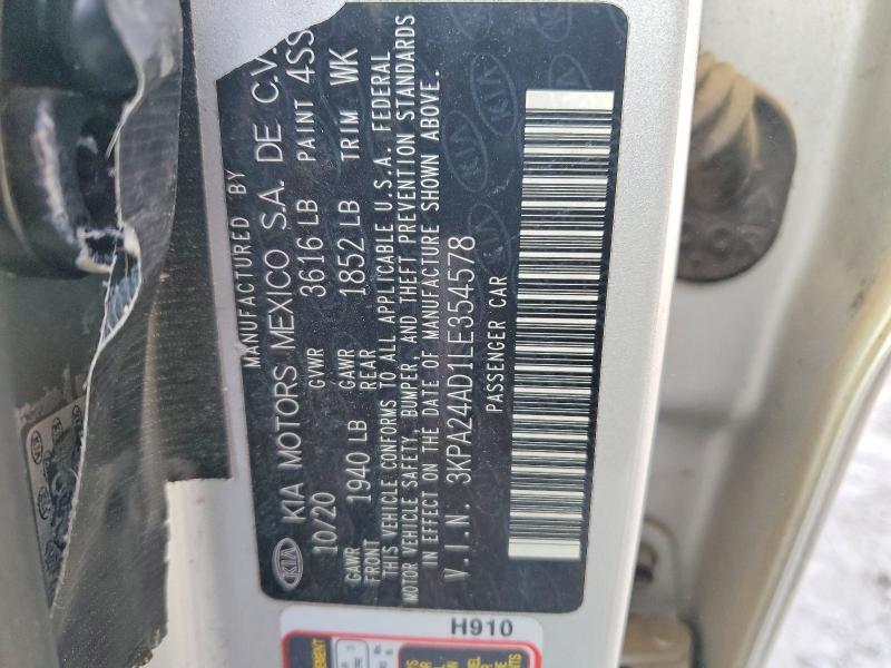 2020 Kia Rio მანქანა იყიდება აუქციონზე, vin: 3KPA24AD1LE354578, აუქციონის ნომერი: 49392246
