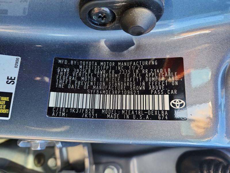 Aukcja sprzedaży 2024 Toyota Corolla, vin: 5YFB4MDE9RP109621, numer aukcji: 50060646
