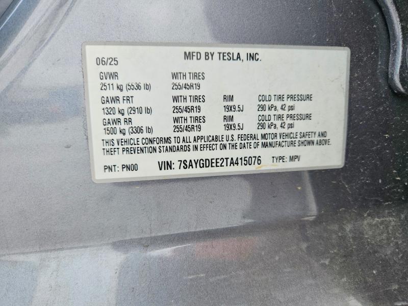 Продажа на аукционе авто 2026 Tesla Model Y, vin: 7SAYGDEE2TA415076, номер лота: 48287236
