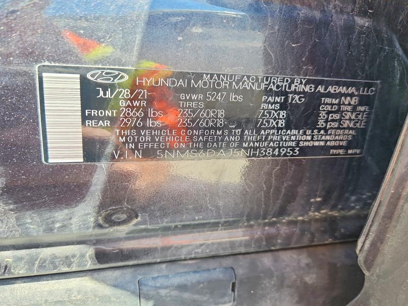 Aukcja sprzedaży 2022 Hyundai Santa Fe, vin: 5NMS6DAJ5NH384953, numer aukcji: 48981586