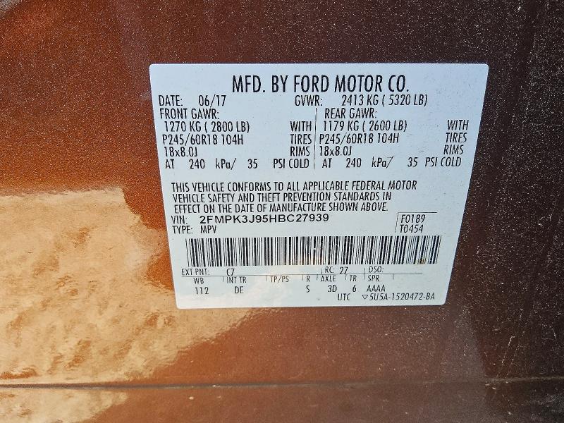 Aukcja sprzedaży 2017 Ford Edge, vin: 2FMPK3J95HBC27939, numer aukcji: 51069546