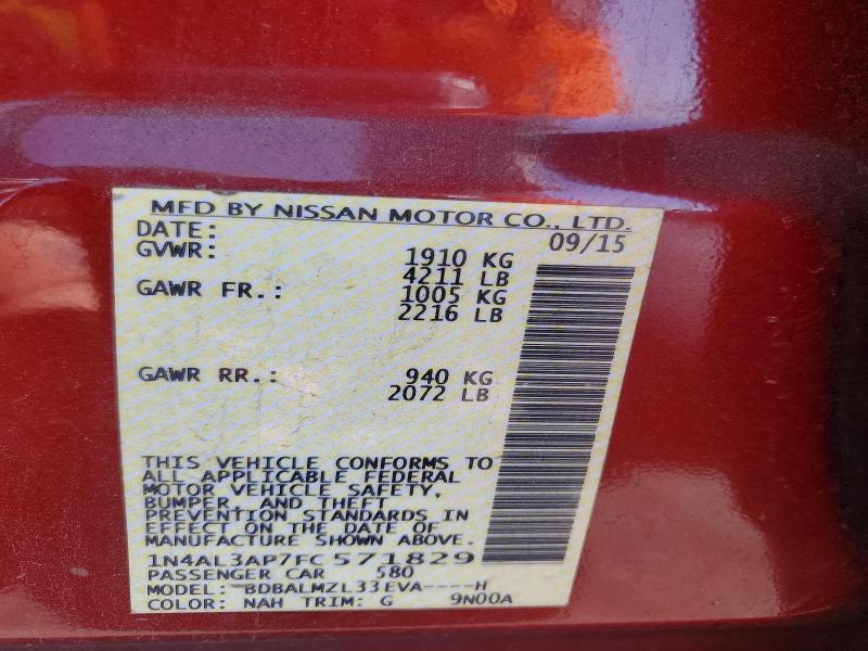 2015 Nissan Altima მანქანა იყიდება აუქციონზე, vin: 1N4AL3AP7FC571829, აუქციონის ნომერი: 50622536