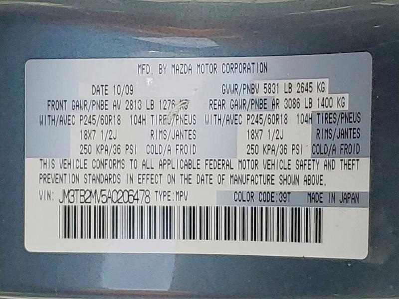 Продажа на аукционе авто 2010 Mazda Cx-9, vin: JM3TB2MV5A0206478, номер лота: 50184466