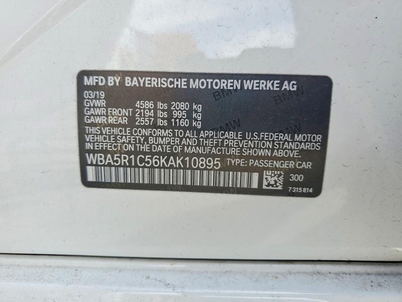 2019 Bmw 330i მანქანა იყიდება აუქციონზე, vin: WBA5R1C56KAK10895, აუქციონის ნომერი: 50140256
