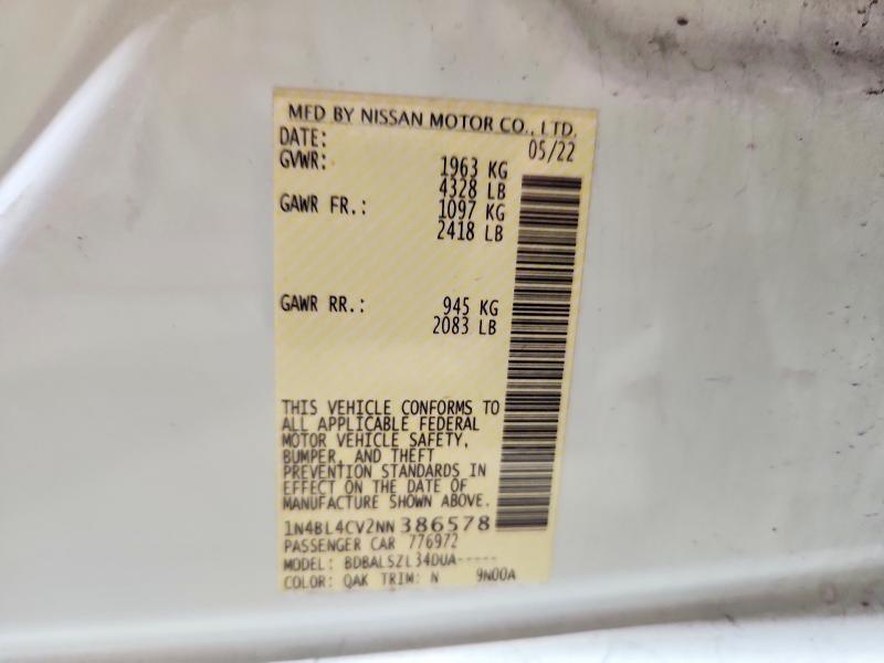 2022 Nissan Altima მანქანა იყიდება აუქციონზე, vin: 1N4BL4CV2NN386578, აუქციონის ნომერი: 48023456