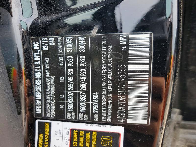 Продажа на аукционе авто 2013 Mercedes-benz Ml, vin: 4JGDA7DB5DA195365, номер лота: 50962566