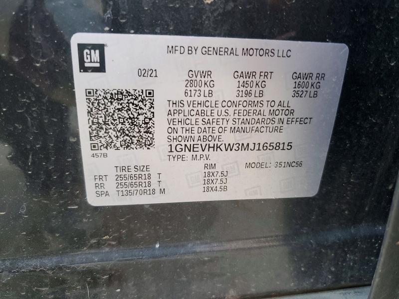 Aukcja sprzedaży 2021 Chevrolet Traverse, vin: 1GNEVHKW3MJ165815, numer aukcji: 49234006