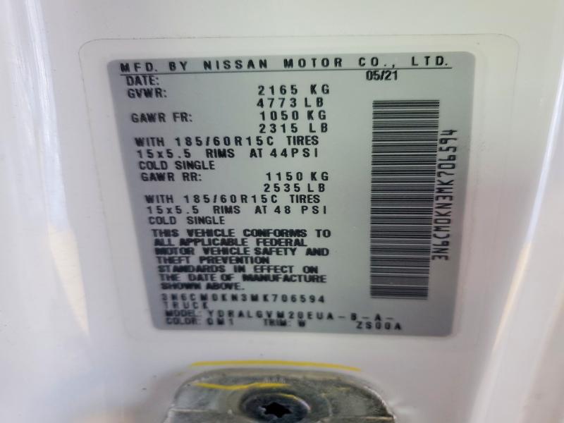 Aukcja sprzedaży 2021 Nissan Nv200, vin: 3N6CM0KN3MK706594, numer aukcji: 48478476