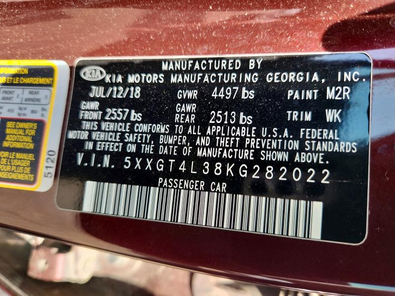 48457926 :رقم المزاد ، 5XXGT4L38KG282022 vin ، 2019 Kia Optima مزاد بيع