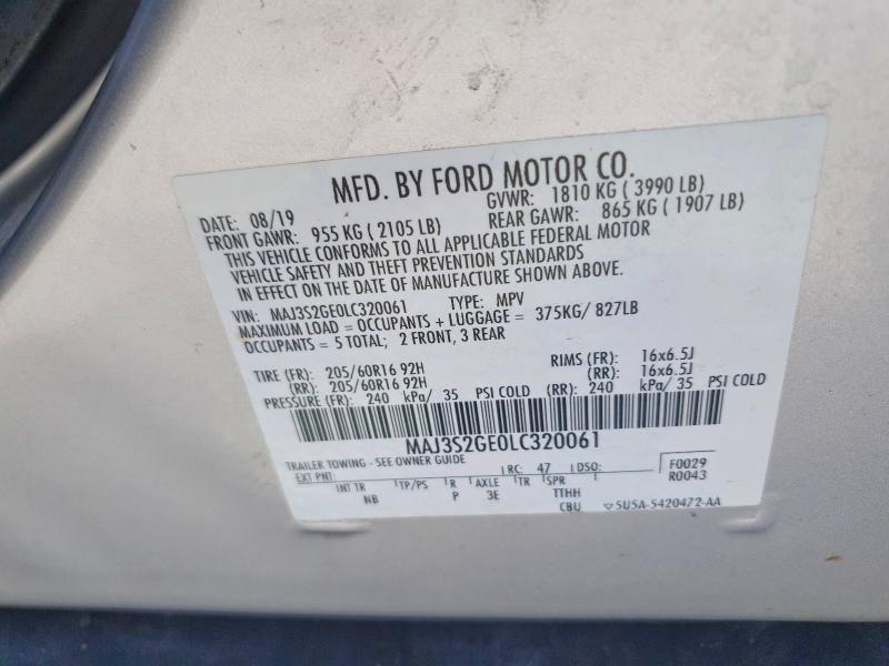 2020 Ford Ecosport მანქანა იყიდება აუქციონზე, vin: MAJ3S2GE0LC320061, აუქციონის ნომერი: 49338246